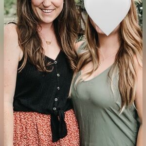 Black Waffle Knit Tie Tank